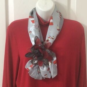 NAUTICAL Long Scarf Decorated W/ Removable Flower Clip Versatile Configurations.